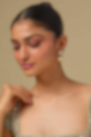 Gold Finish Kundan Polki Blue Enameled Dangler Earrings In Sterling Silver by Kiara at Pernia's Pop Up Shop