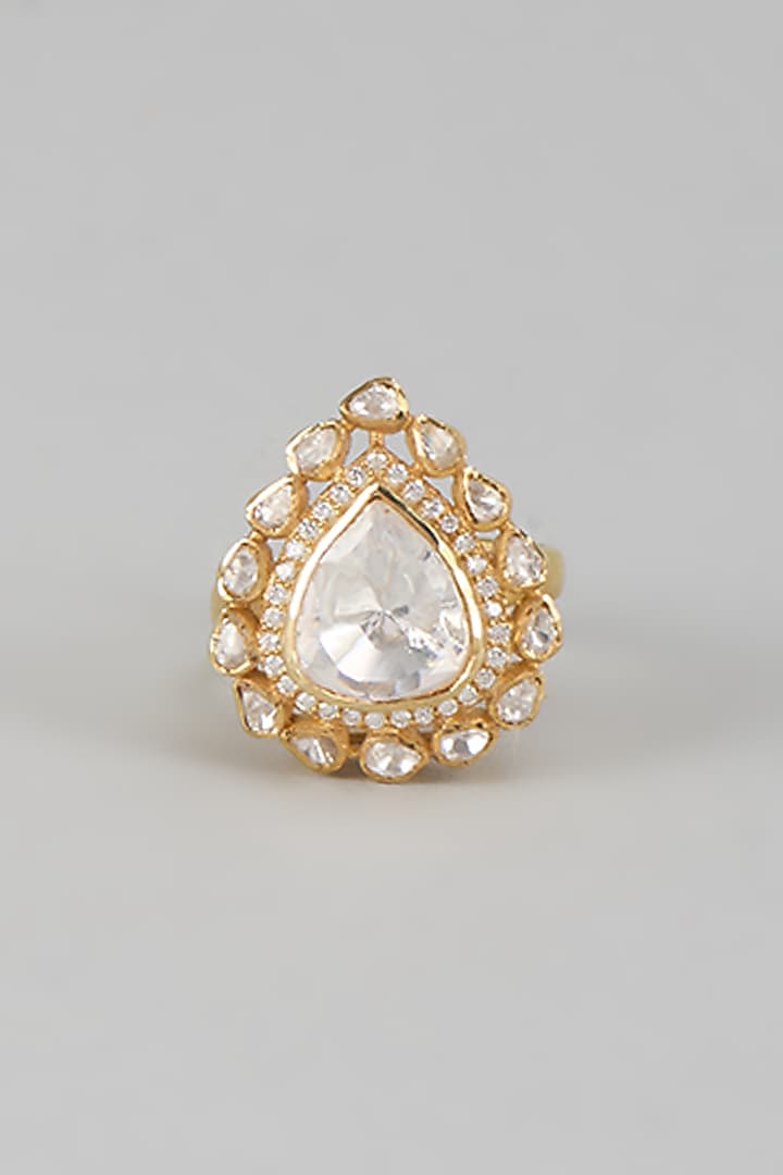 Gold Finish Kundan Polki Ring In Sterling Silver by Kiara at Pernia's Pop Up Shop