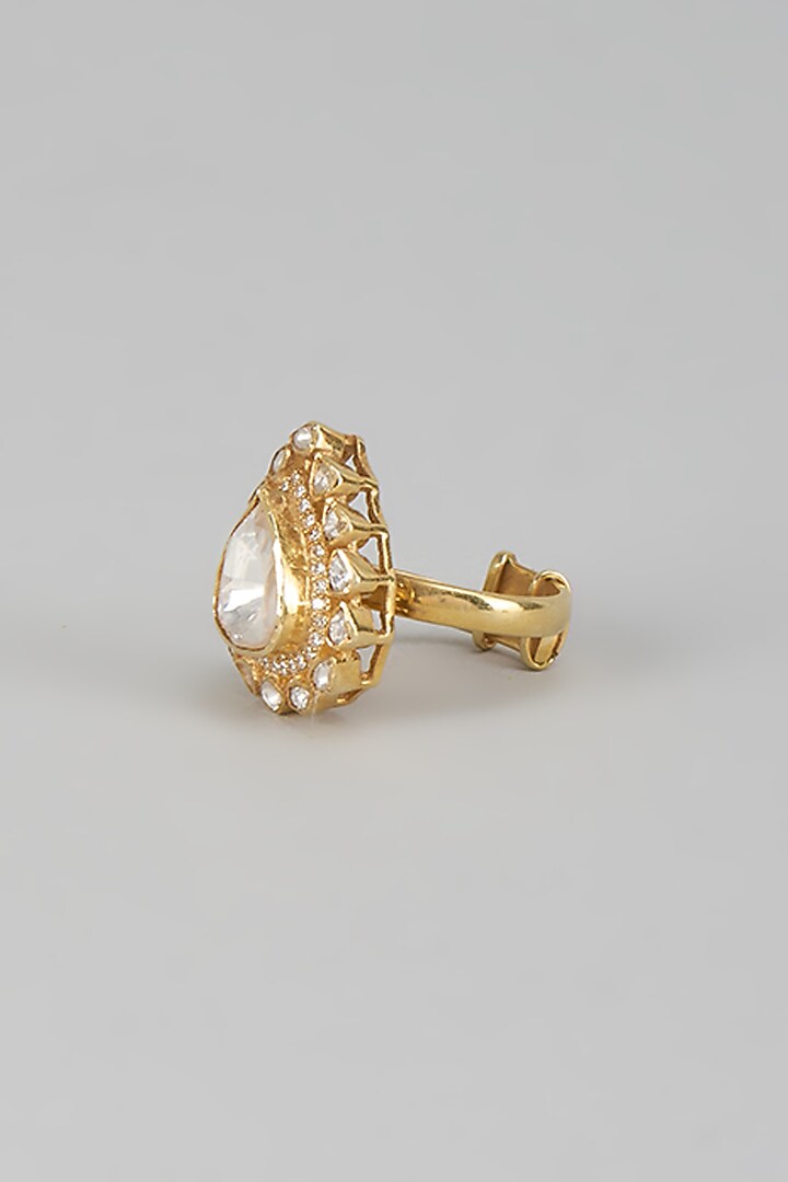 Gold Finish Kundan Polki Ring In Sterling Silver by Kiara Luxe at Pernia's Pop Up Shop