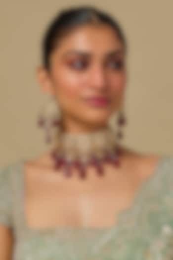Gold Finish Kundan Polki & Ruby Stone Choker Necklace Set In Sterling Silver by Kiara at Pernia's Pop Up Shop