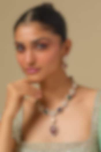 Gold Finish Kundan Polki & Multi-Colored Stone Choker Necklace Set In Sterling Silver by Kiara at Pernia's Pop Up Shop