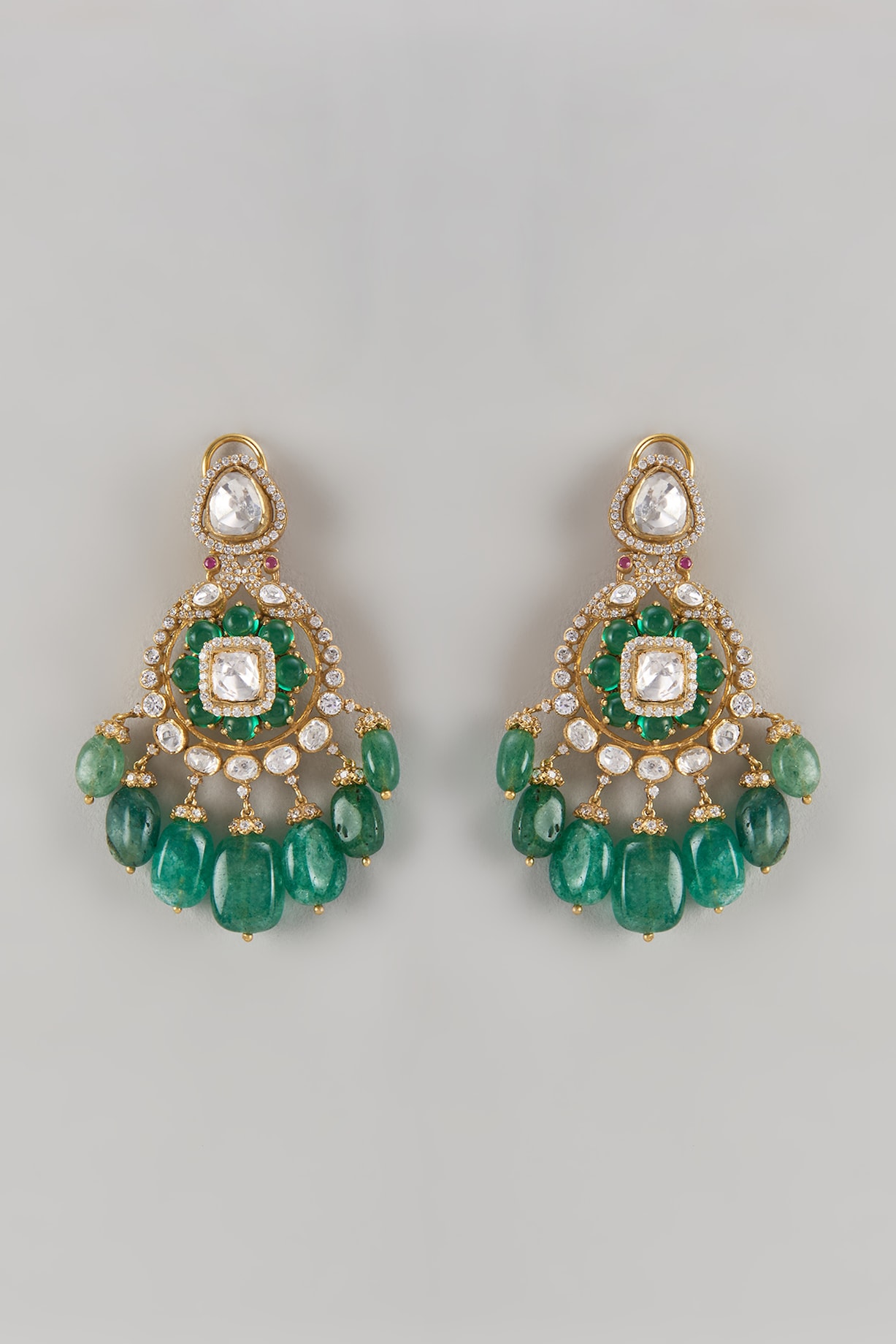 Gold Plated Green Kundan Polki Drop Earrings main image 1