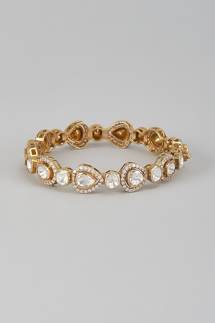 Gold Finish Kundan Polki Bracelet In Sterling Silver by Kiara at Pernia's Pop Up Shop