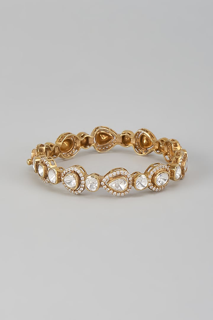 Gold Finish Kundan Polki Bracelet In Sterling Silver by Kiara Luxe at Pernia's Pop Up Shop