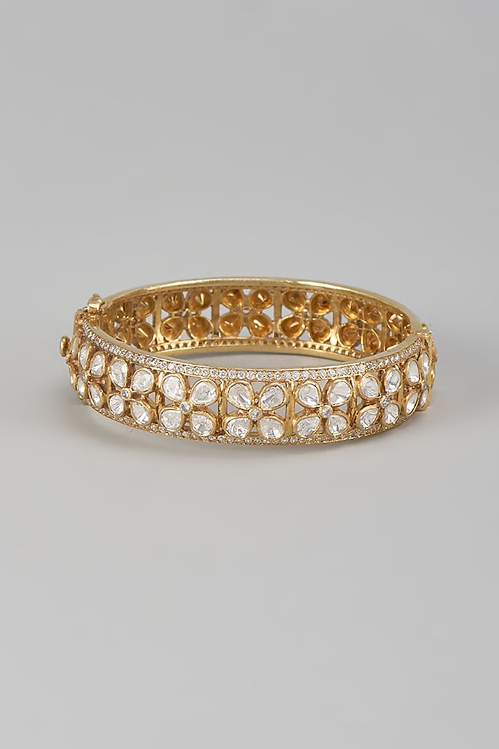 Gold Finish Kundan Polki Bangle In Sterling Silver by Kiara at Pernia's Pop Up Shop