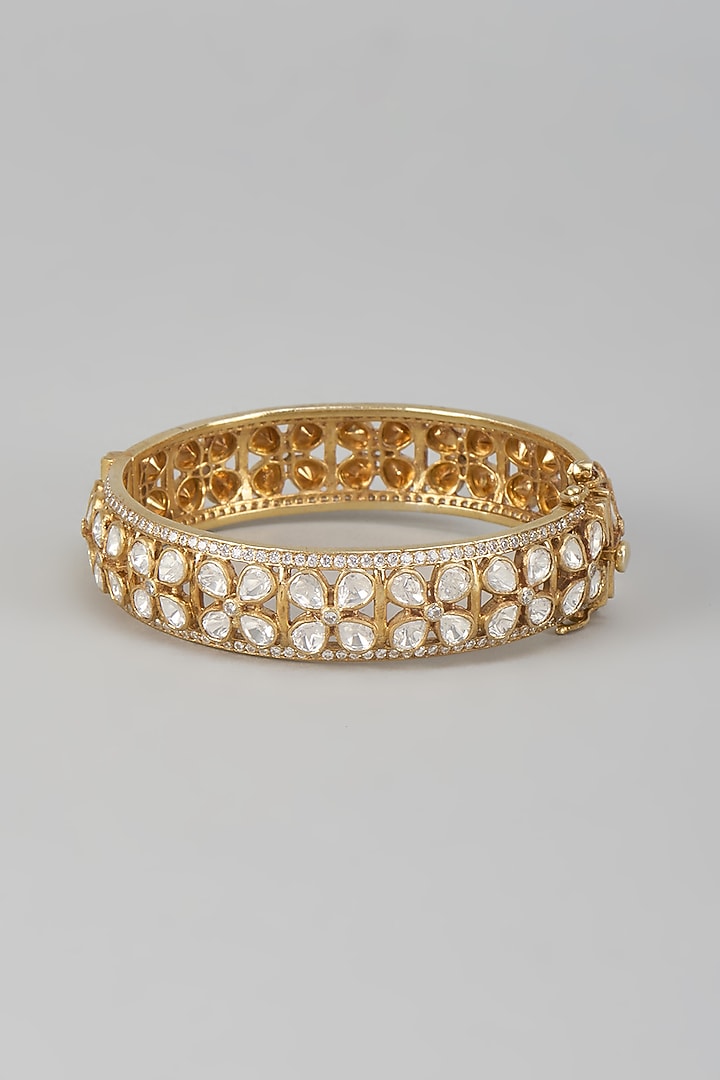 Gold Finish Kundan Polki Bangle In Sterling Silver by Kiara Luxe at Pernia's Pop Up Shop
