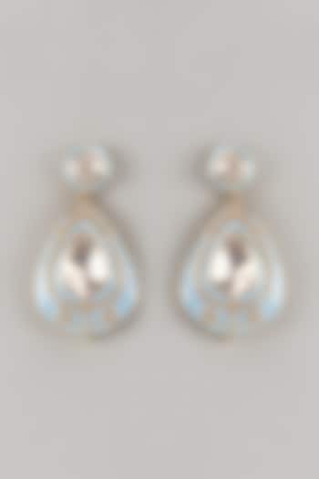 Gold Finish Kundan Polki Blue Enameled Dangler Earrings In Sterling Silver by Kiara at Pernia's Pop Up Shop
