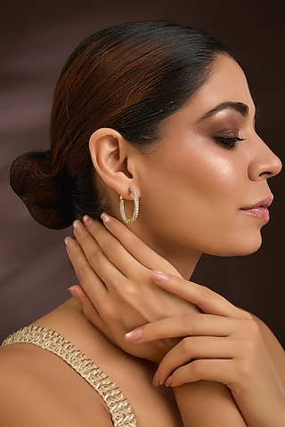Gold Finish Moissanite Polki Hoop Earrings In Sterling Silver by Kiara Luxe