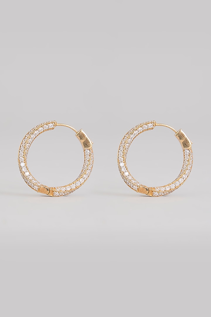 Gold Finish Moissanite Polki Hoop Earrings In Sterling Silver by Kiara Luxe at Pernia's Pop Up Shop