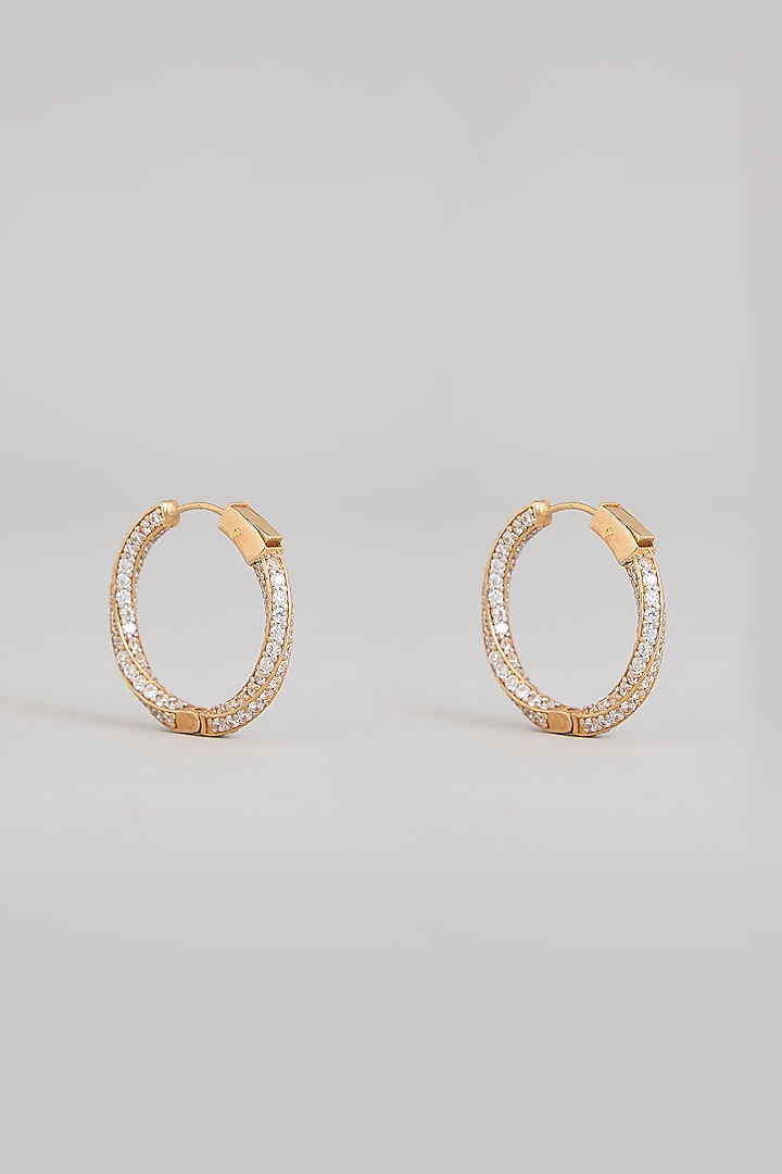 Gold Finish Moissanite Polki Hoop Earrings In Sterling Silver by Kiara Luxe at Pernia's Pop Up Shop