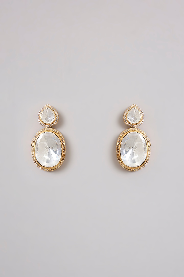 Gold Finish Moissanite Polki Dangler Earrings In Sterling Silver by Kiara Luxe at Pernia's Pop Up Shop