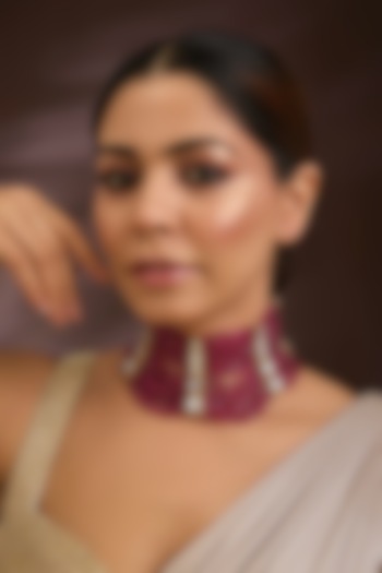 Gold Finish Red Tourmaline Beaded Choker Necklace In Sterling Silver by Kiara Luxe at Pernia's Pop Up Shop