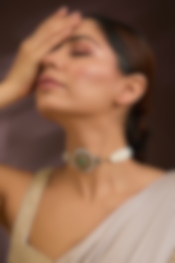 Gold Finish Moissanite Polki & Emerald Stone Choker Necklace In Sterling Silver by Kiara Luxe at Pernia's Pop Up Shop