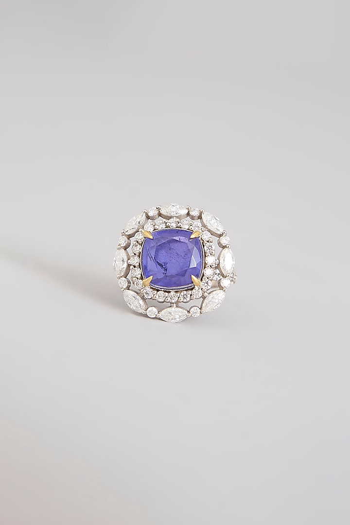 Gold Finish Moissanite Polki & Amethyst Doublet Stone Ring In Sterling Silver by Kiara Luxe at Pernia's Pop Up Shop