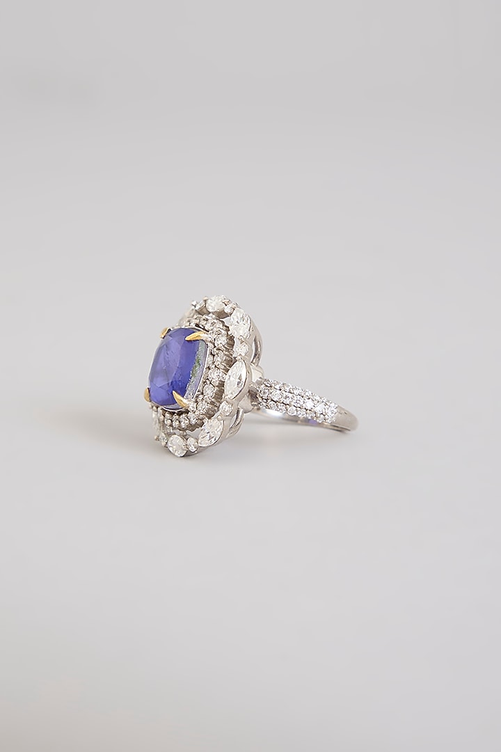 Gold Finish Moissanite Polki & Amethyst Doublet Stone Ring In Sterling Silver by Kiara Luxe at Pernia's Pop Up Shop