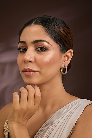 Gold Finish Moissanite Polki Hoop Earrings In Sterling Silver by Kiara Luxe