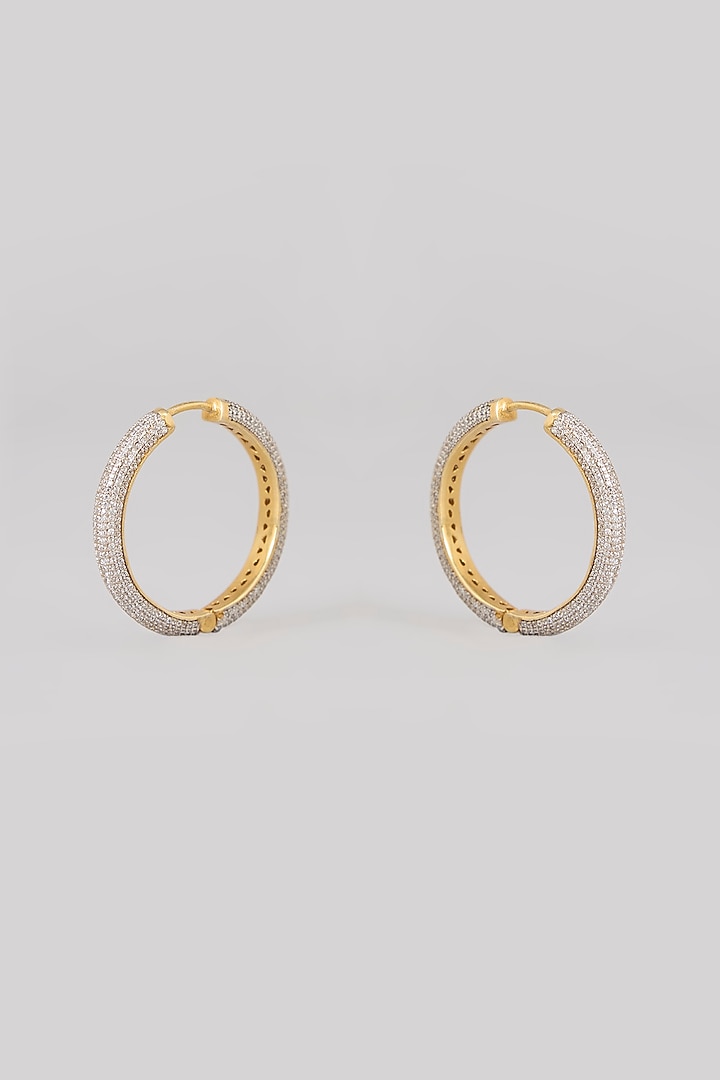 Gold Finish Moissanite Polki Hoop Earrings In Sterling Silver by Kiara Luxe at Pernia's Pop Up Shop
