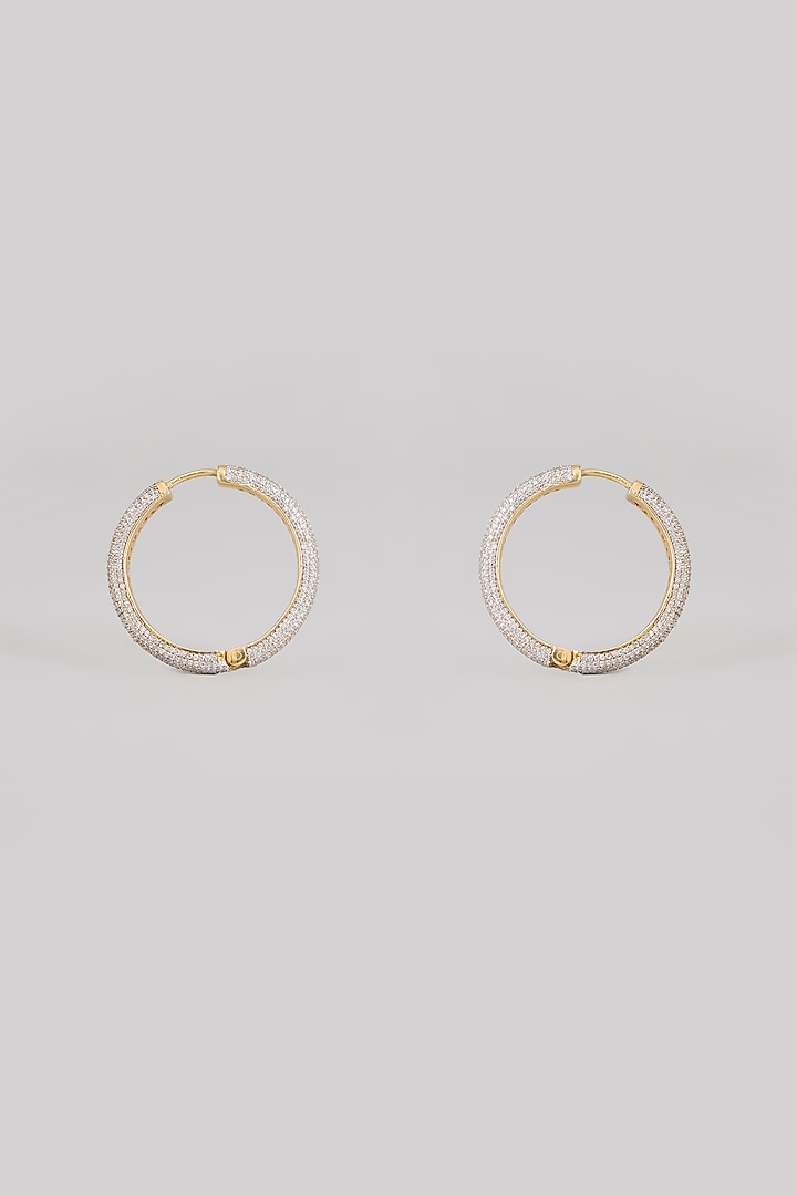 Gold Finish Moissanite Polki Hoop Earrings In Sterling Silver by Kiara Luxe at Pernia's Pop Up Shop