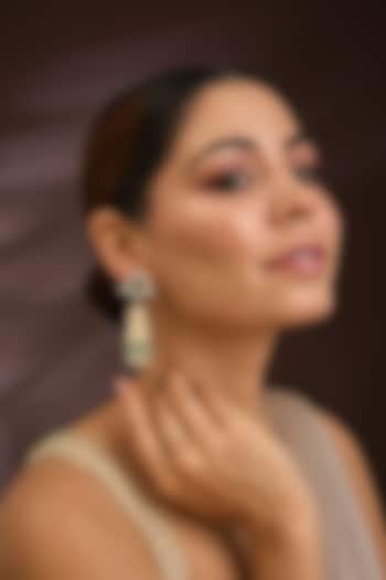 Gold Finish Moissanite Polki & Seed Pearl Dangler Earrings In Sterling Silver by Kiara Luxe at Pernia's Pop Up Shop
