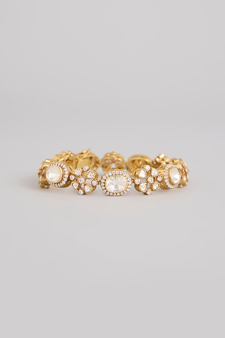 Gold Finish Moissanite Polki & Diamond Bracelet In Sterling Silver by Kiara Luxe at Pernia's Pop Up Shop