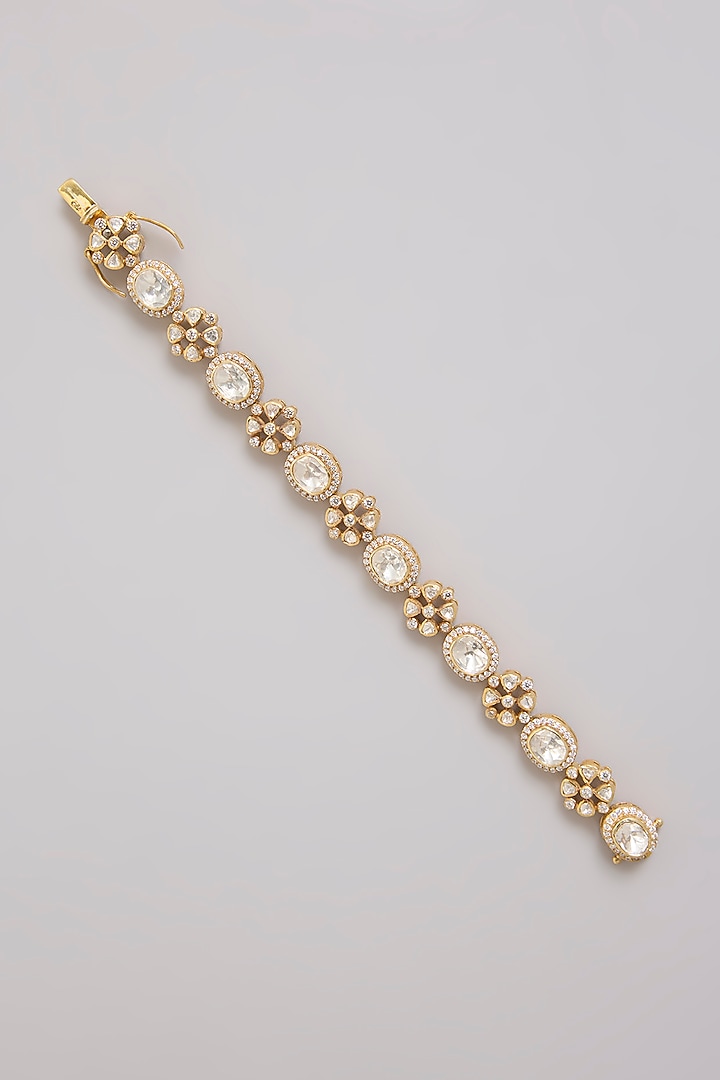 Gold Finish Moissanite Polki & Diamond Bracelet In Sterling Silver by Kiara Luxe at Pernia's Pop Up Shop