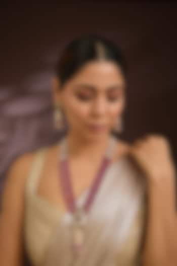 Gold Finish Kundan Polki & Ruby Beaded Layered Necklace Set In Sterling Silver by Kiara Luxe at Pernia's Pop Up Shop