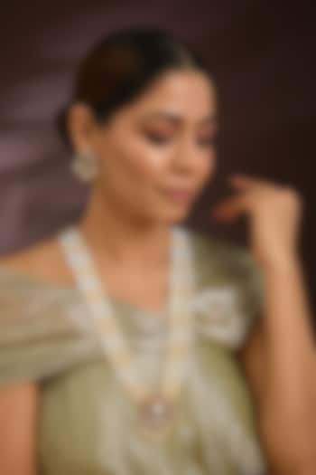 Gold Finish Seed Pearl & kundan Polki Layered Necklace Set In Sterling Silver by Kiara Luxe at Pernia's Pop Up Shop