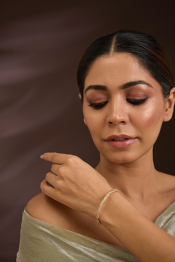Gold Finish Moissanite Polki Bracelet In Sterling Silver by Kiara Luxe at Pernia's Pop Up Shop