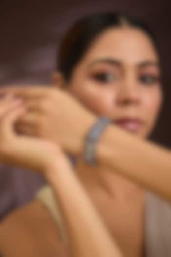 Gold Finish Moissanite Polki & Navratna Gemstone Bracelet In Sterling Silver by Kiara Luxe at Pernia's Pop Up Shop