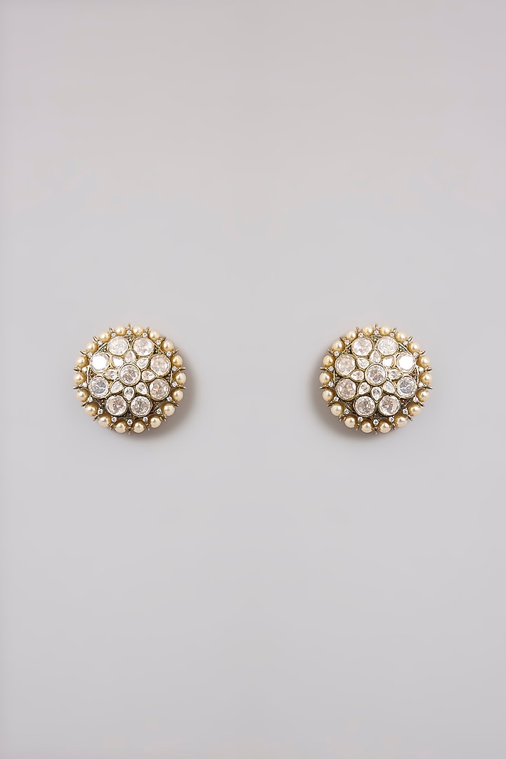 Gold Finish Moissanite Polki Floral Stud Earrings In Sterling Silver by Kiara Luxe at Pernia's Pop Up Shop