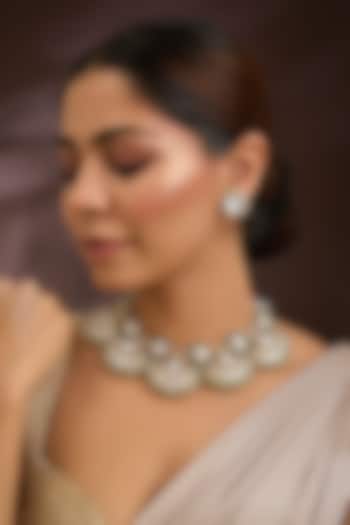 Gold Finish Moissanite Polki & Emerald Stone Choker Necklace Set In Sterling Silver by Kiara Luxe at Pernia's Pop Up Shop