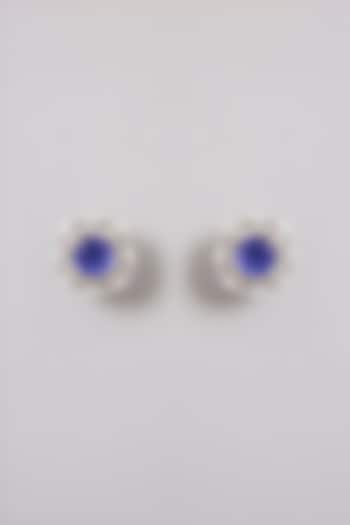 Gold Finish Moissanite Polki & Amethyst Stone Stud Earrings In Sterling Silver by Kiara Luxe at Pernia's Pop Up Shop