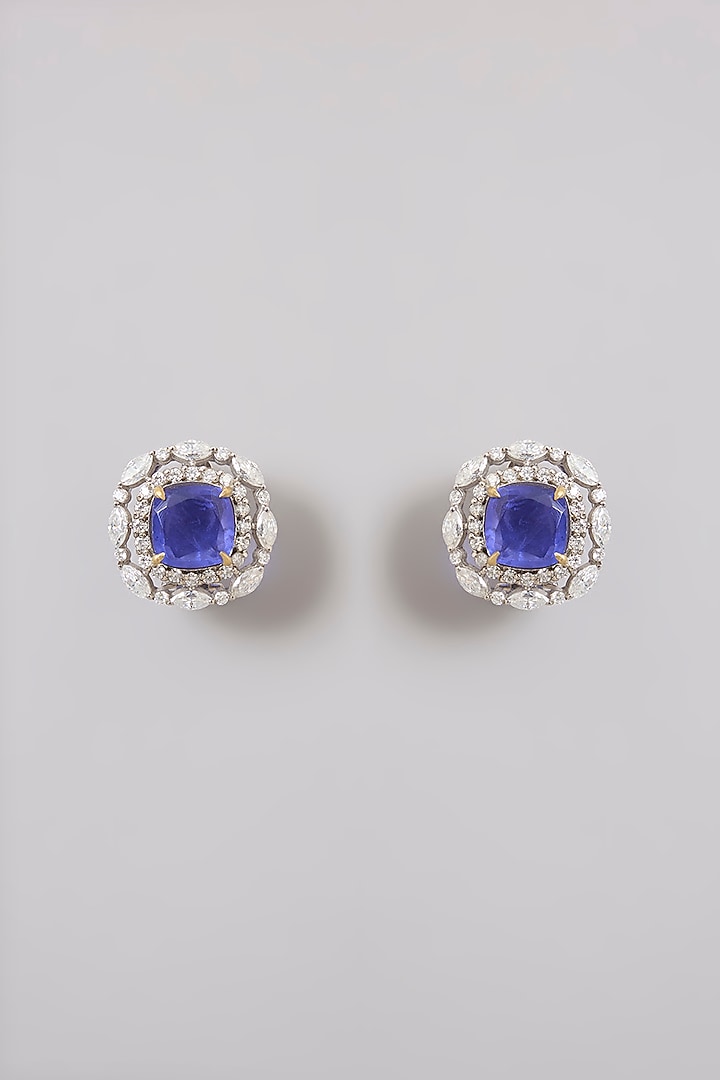 Gold Finish Moissanite Polki & Amethyst Stone Stud Earrings In Sterling Silver by Kiara Luxe at Pernia's Pop Up Shop