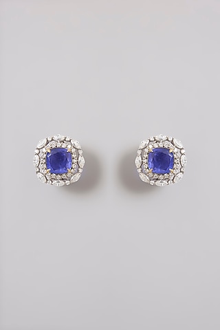 Gold Finish Moissanite Polki & Amethyst Stone Stud Earrings In Sterling Silver by Kiara Luxe