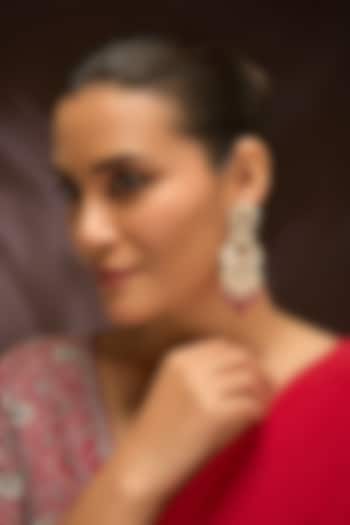 Gold Finish Moissanite Polki & Ruby Stone Chandbali Earrings In Sterling Silver by Kiara Luxe at Pernia's Pop Up Shop