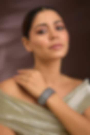 Gold Finish Sapphire & Emerald Green Gemstone Cuff Bracelet In Sterling Silver by Kiara Luxe at Pernia's Pop Up Shop