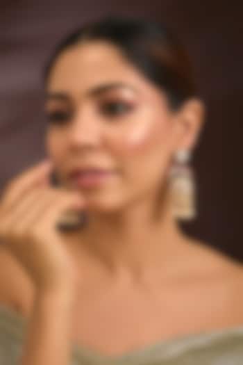 Gold Finish Moissanite Polki & Pearl Tiered Jhumka Earrings In Sterling Silver by Kiara Luxe at Pernia's Pop Up Shop