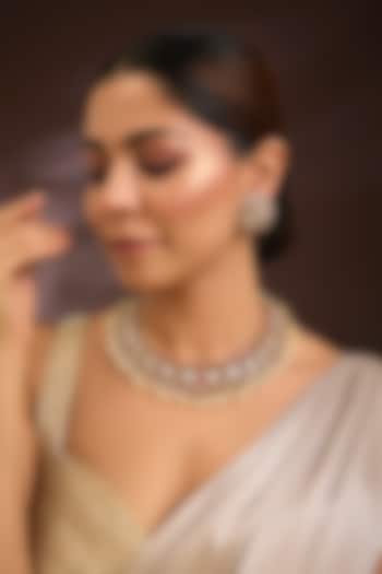 Gold Finish Kundan Polki & Ruby Stone Choker Necklace Set In Sterling Silver by Kiara Luxe at Pernia's Pop Up Shop