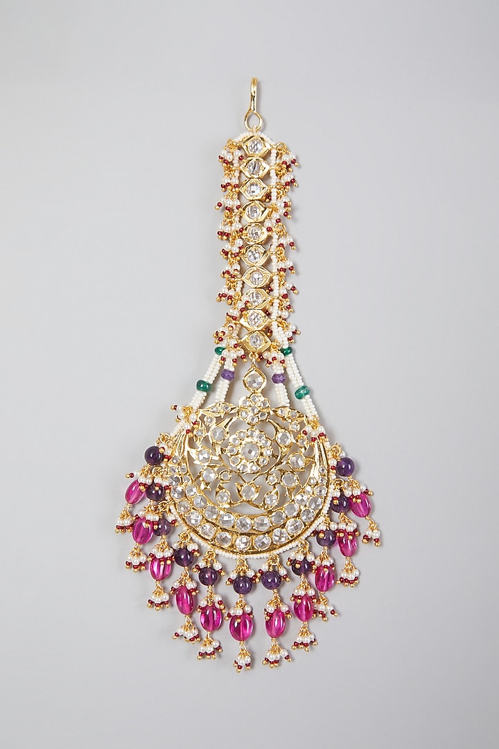 Gold Plated Kundan Polki Maang Tikka by Kiara at Pernia's Pop Up Shop