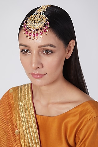 Gold Plated Kundan Polki Maang Tikka by Kiara