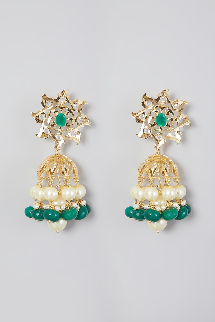 Gold Plated Kundan Polki Jhumka Earrings by Kiara at Pernia's Pop Up Shop