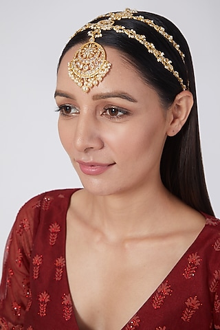 Gold Plated Pearl Matha Patti by Kiara