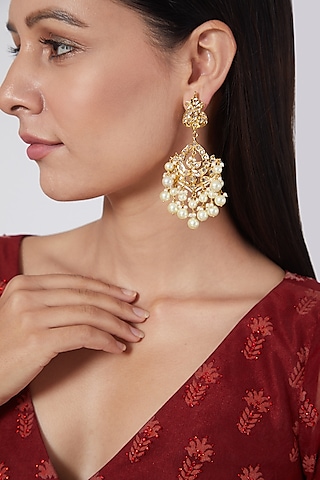 Gold Plated Kundan Polki Chandbali Earrings by Kiara