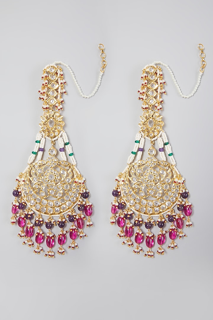 Gold Plated Synthetic Stone Chandbali Earrings by Kiara at Pernia's Pop Up Shop