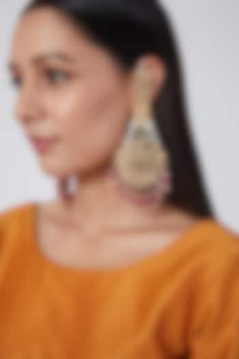 Gold Plated Synthetic Stone Chandbali Earrings by Kiara