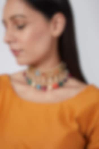 Gold Plated Navratan Stone Choker Necklace by Kiara at Pernia's Pop Up Shop