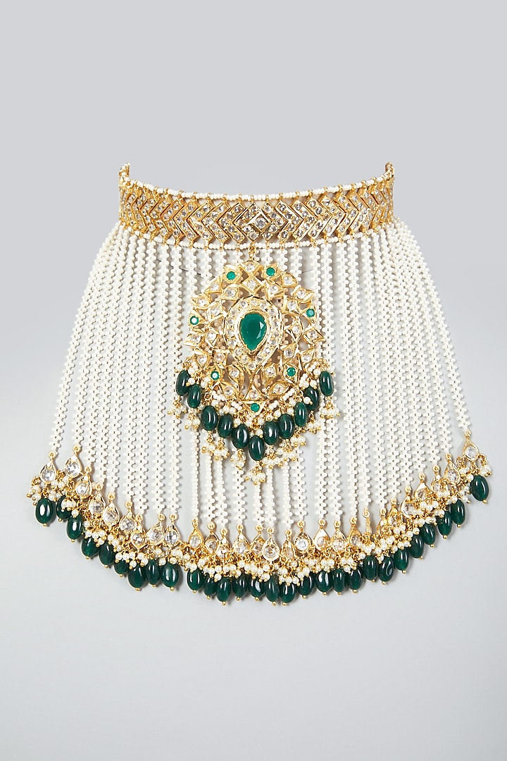 Gold Plated Green Stone Choker Necklace by Kiara at Pernia's Pop Up Shop