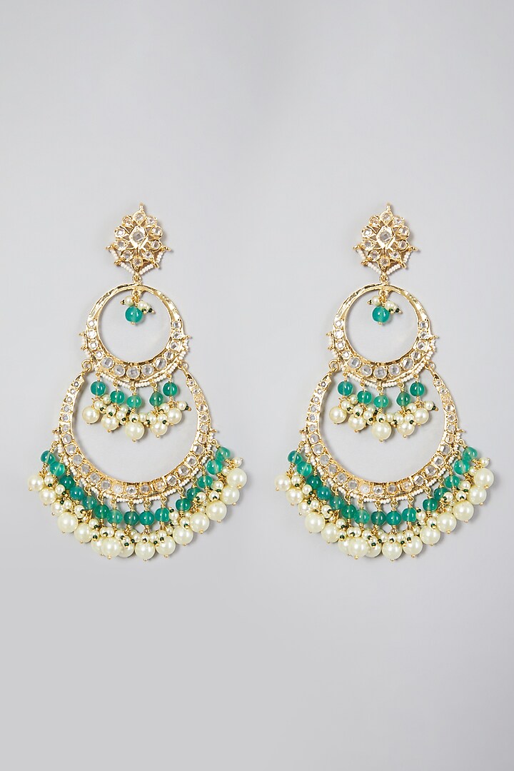 Gold Plated Green Stone Earrings by Kiara at Pernia's Pop Up Shop
