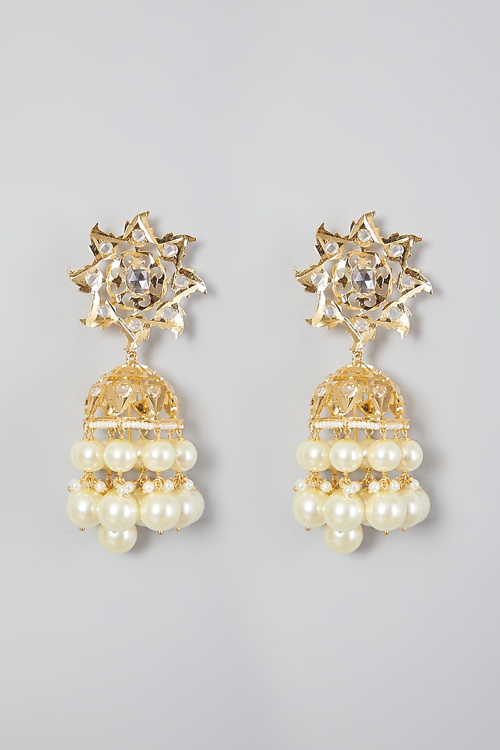 Gold Plated Pearl Jhumka Earrings by Kiara at Pernia's Pop Up Shop