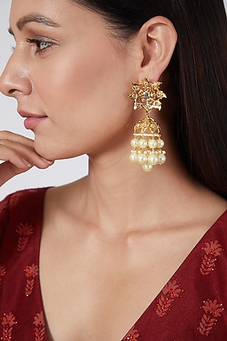 Gold Plated Pearl Jhumka Earrings by Kiara